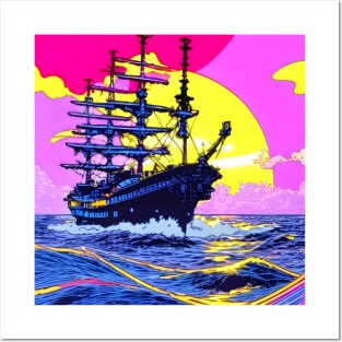 artistic pink pirate ship Posters and Art